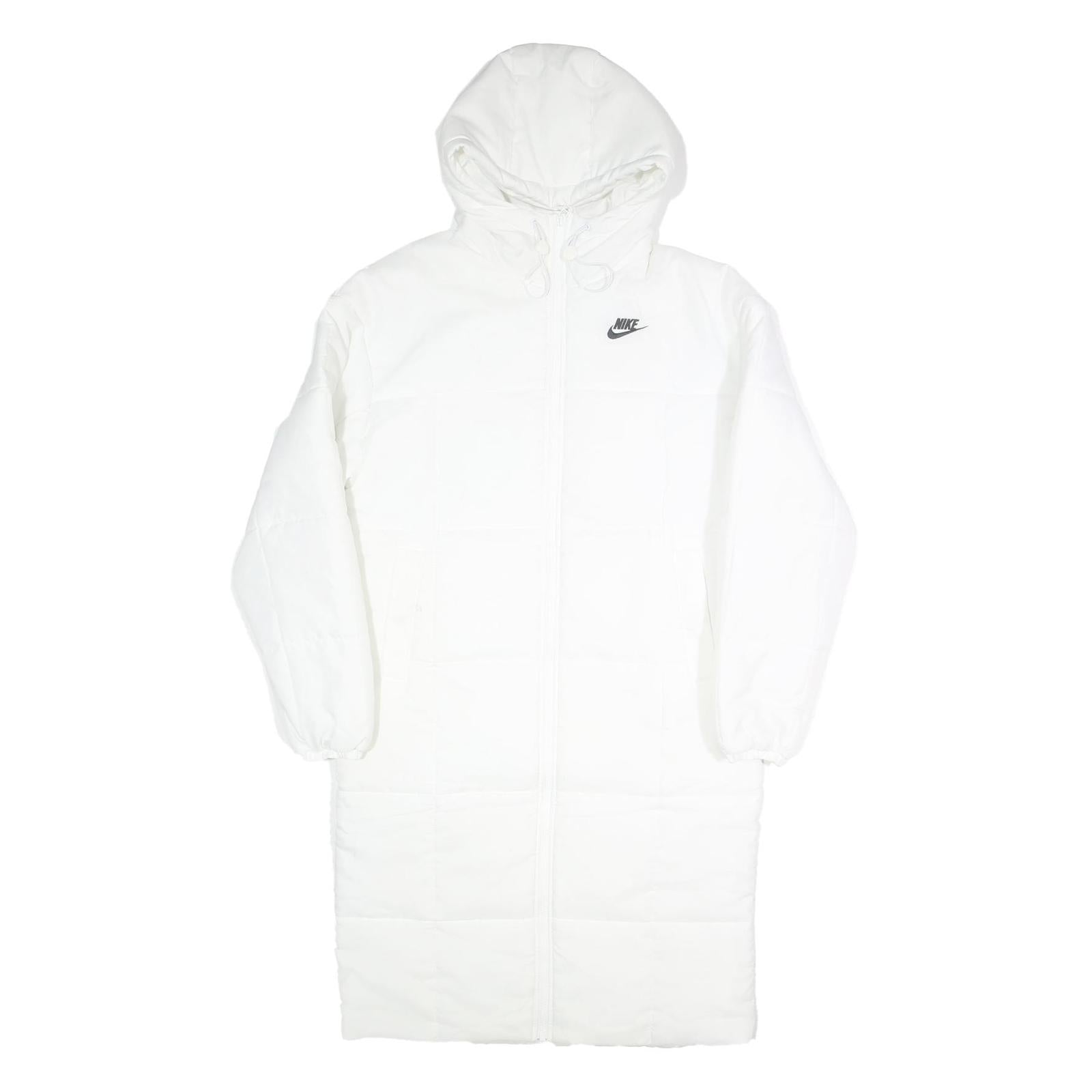 NIKE Mens White Long Sleeve Zip Up Puffer Jacket S Polyester Lightweight Hooded