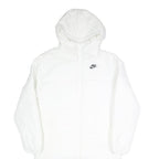 NIKE Mens White Long Sleeve Zip Up Puffer Jacket S Polyester Lightweight Hooded