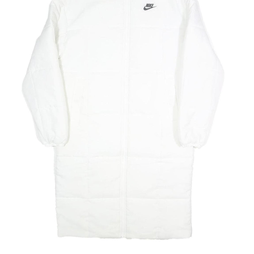 NIKE Mens White Long Sleeve Zip Up Puffer Jacket S Polyester Lightweight Hooded