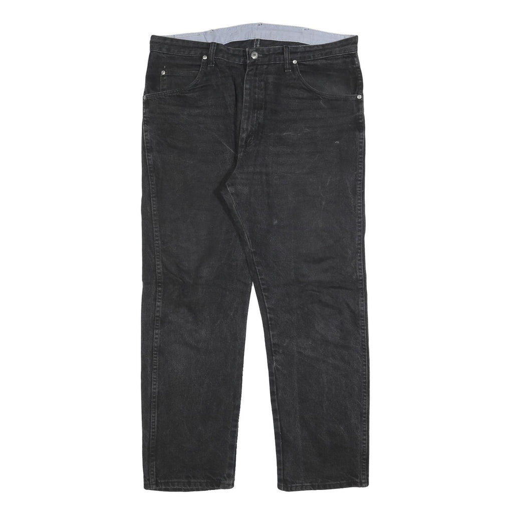 WRANGLER Mens Regular Fit Black Denim Jeans W36 L30 Classic Cotton Blend Zip