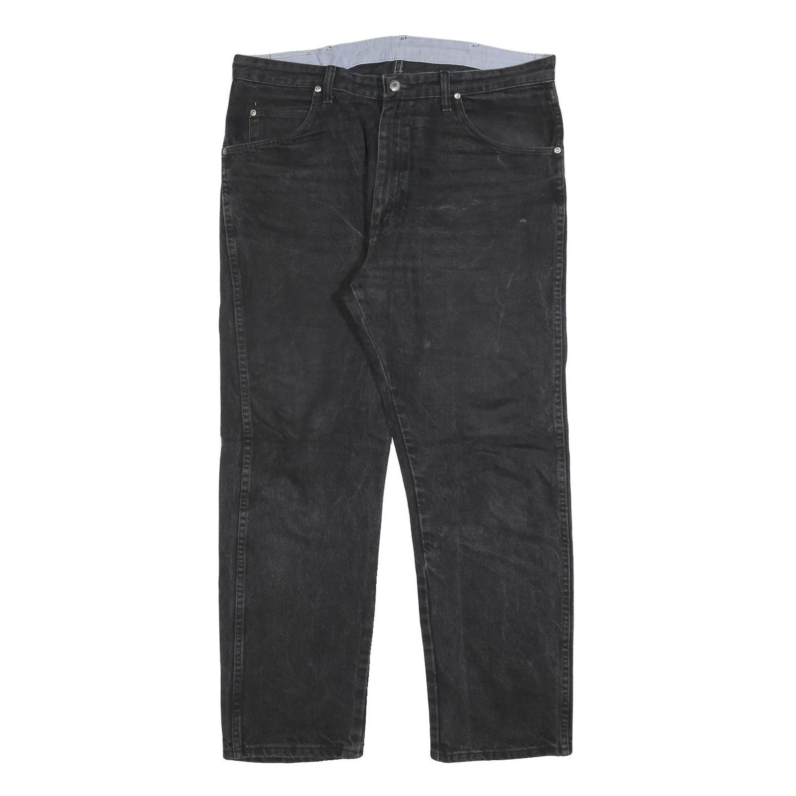 WRANGLER Mens Regular Fit Black Denim Jeans W36 L30 Classic Cotton Blend Zip