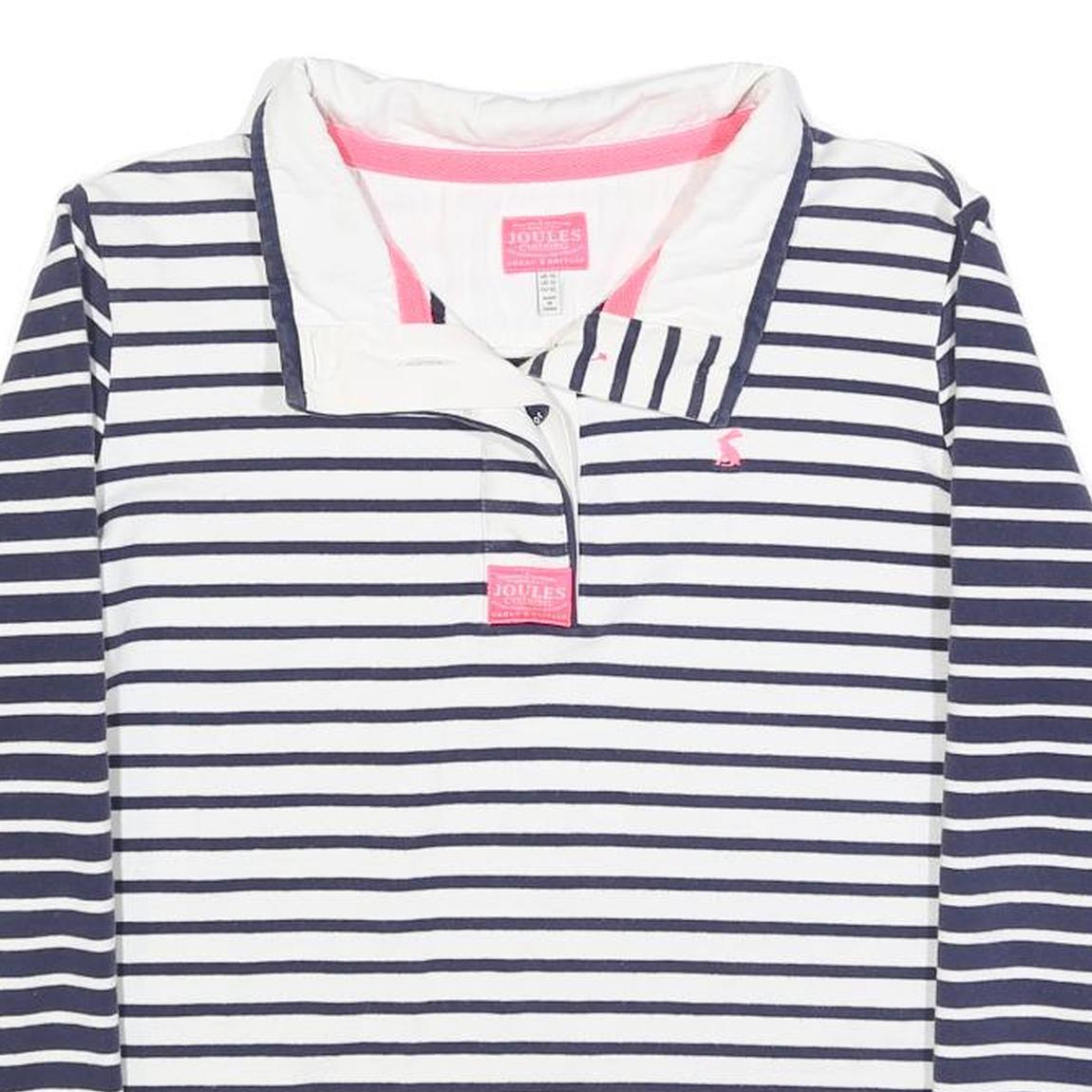 JOULES Womens Navy & White Stripe Contrast Collar L Sweatshirt Cotton Blend