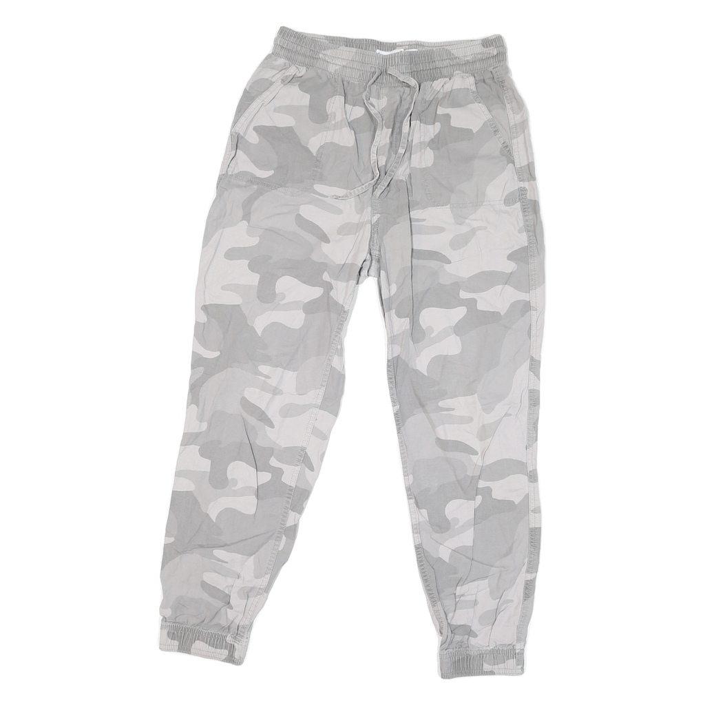 HOLLISTEER Mens Cotton Blend Grey Camo Regular Drawstring Trousers W28 L25