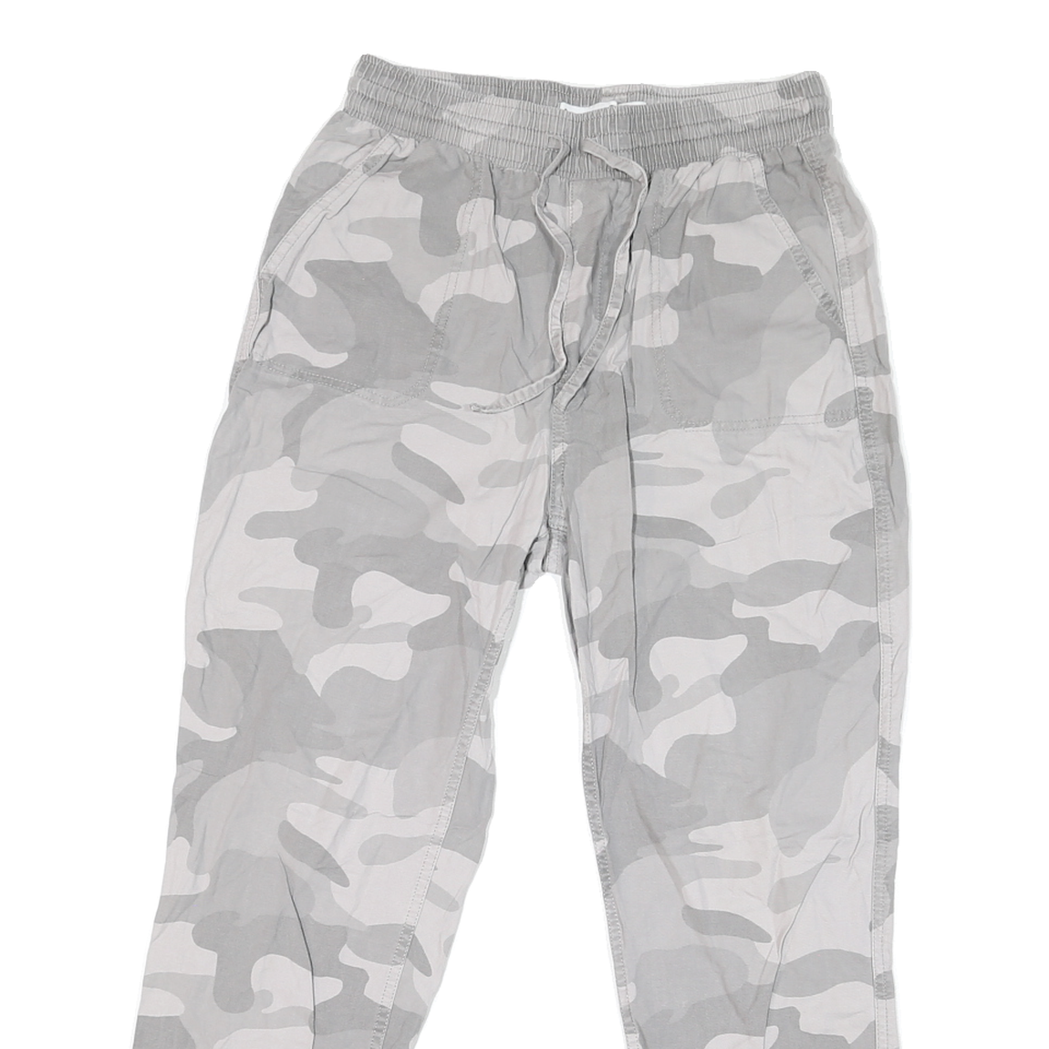 HOLLISTEER Mens Cotton Blend Grey Camo Regular Drawstring Trousers W28 L25