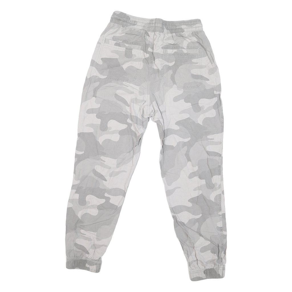 HOLLISTEER Mens Cotton Blend Grey Camo Regular Drawstring Trousers W28 L25