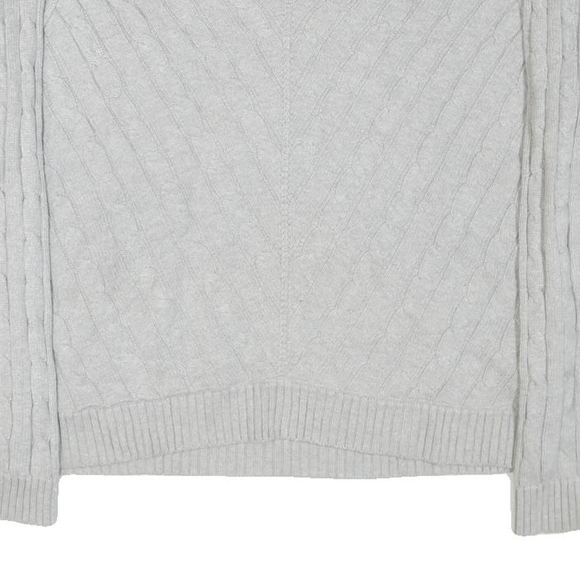 TOMMY HILFIGER Mens Grey Plain Cotton Blend V-Neck Cable Knit Jumper XL Classic