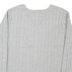 TOMMY HILFIGER Mens Grey Plain Cotton Blend V-Neck Cable Knit Jumper XL Classic