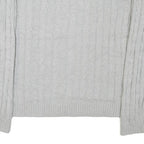 TOMMY HILFIGER Mens Grey Plain Cotton Blend V-Neck Cable Knit Jumper XL Classic