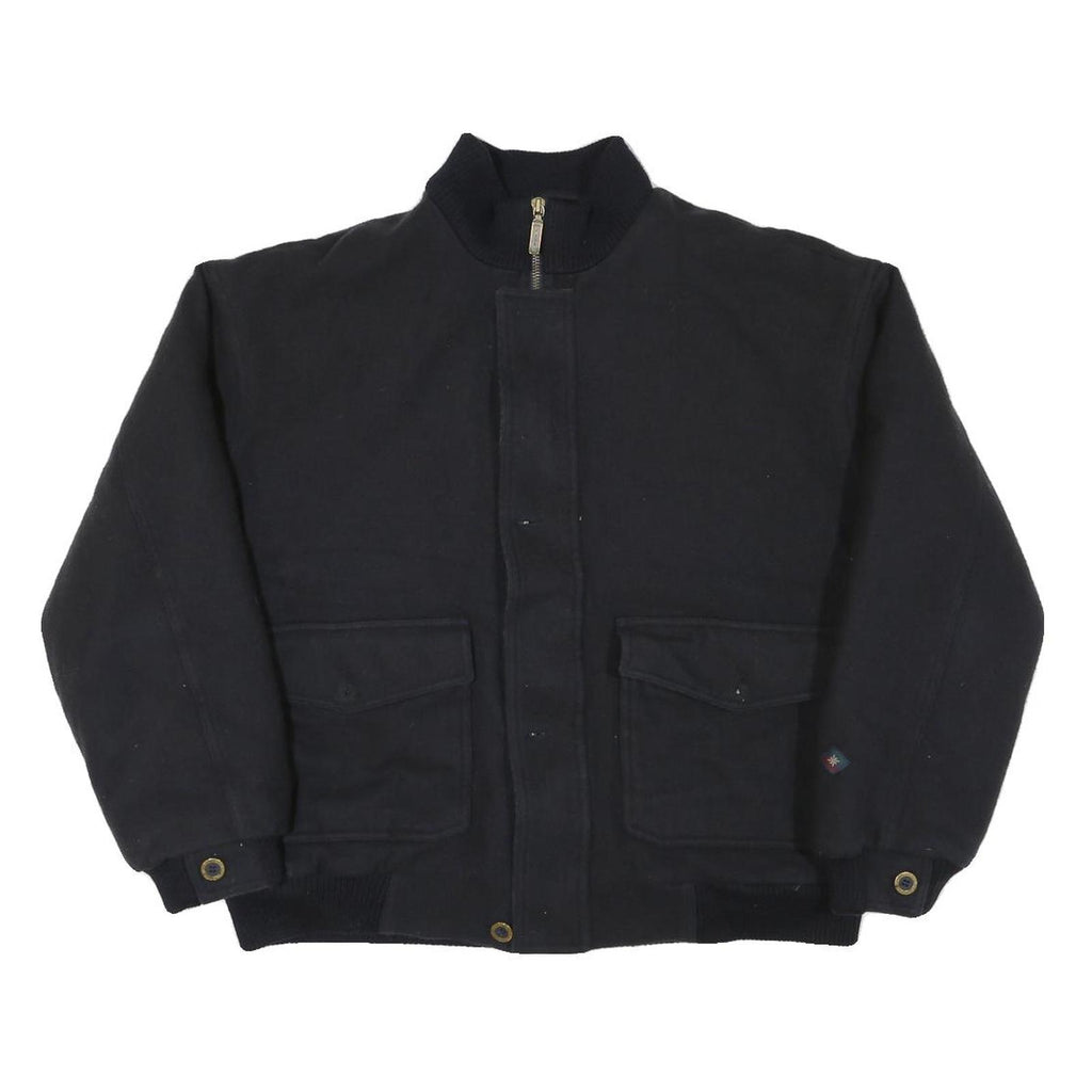 BISON CLUB Mens Black Wool Blend Bomber Jacket L Zip Closure Plain Classic Fit