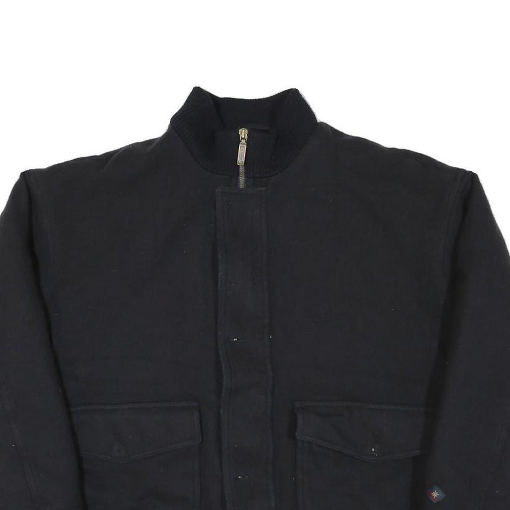 BISON CLUB Mens Black Wool Blend Bomber Jacket L Zip Closure Plain Classic Fit