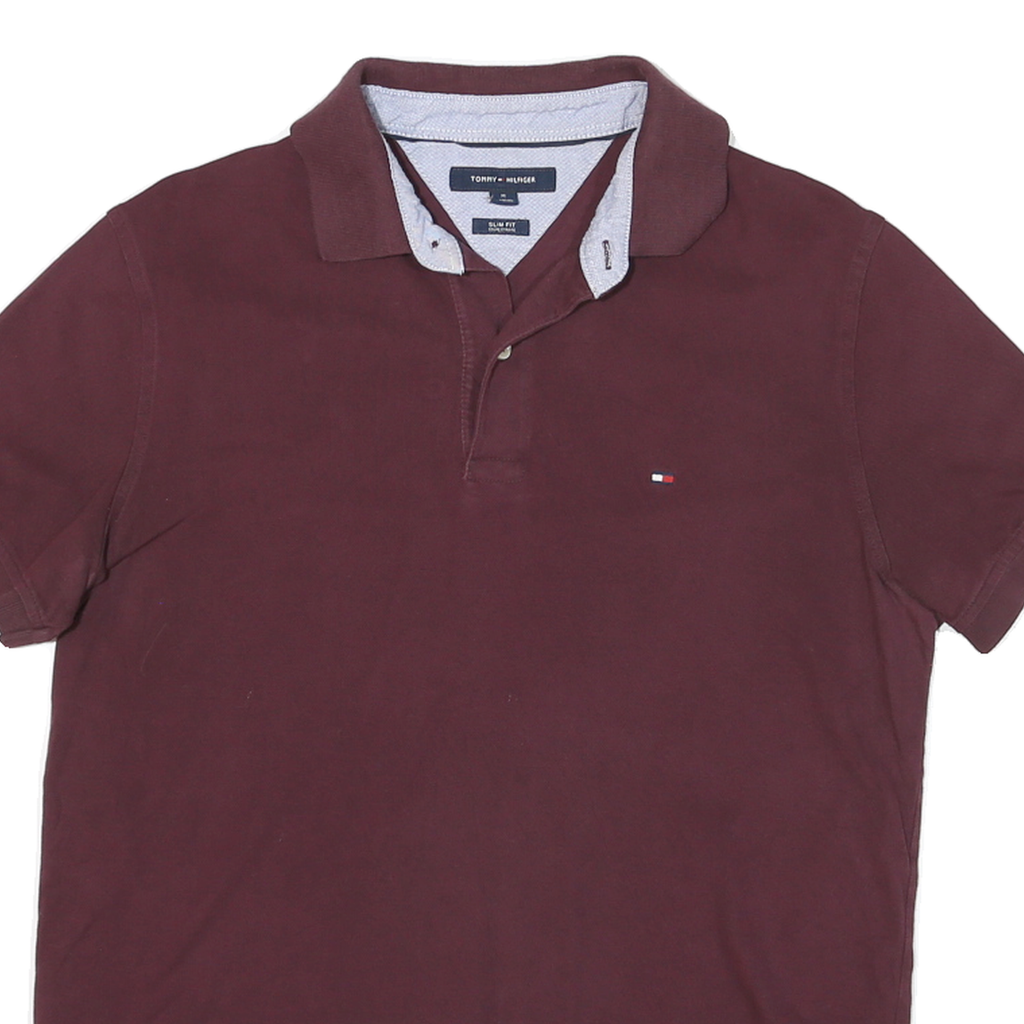 TOMMY HILFIGER Mens Maroon Polo Shirt M Short Sleeve Slim Fit Cotton Blend