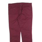 DICKIES Mens Cotton Blend Burgundy Regular Straight Trousers W38 L34 Workwear
