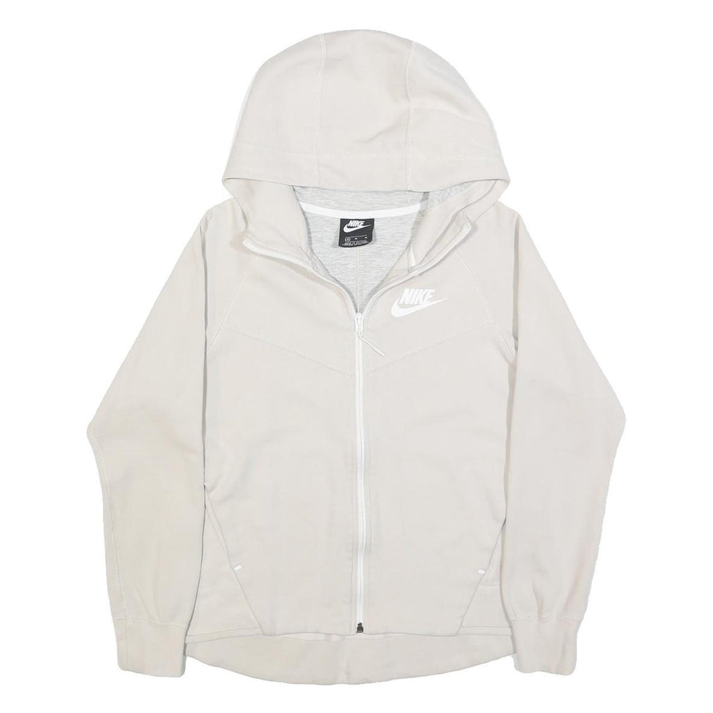 NIKE Womens White Pullover Hooded Hoodie M Cotton Blend Zip Up Casual