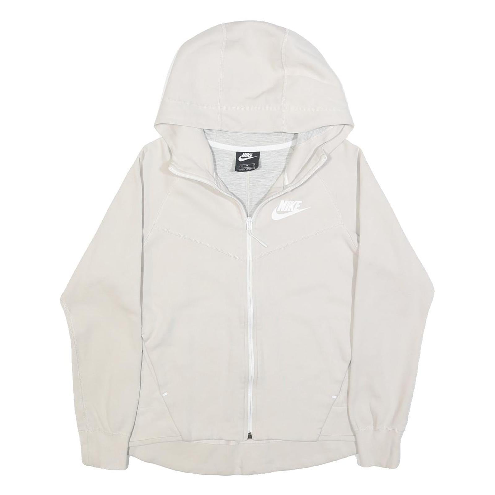 NIKE Womens White Pullover Hooded Hoodie M Cotton Blend Zip Up Casual