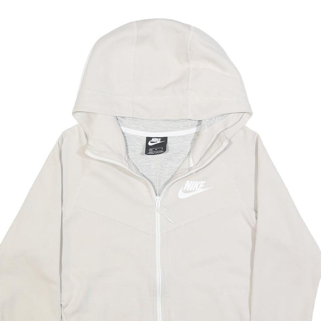 NIKE Womens White Pullover Hooded Hoodie M Cotton Blend Zip Up Casual