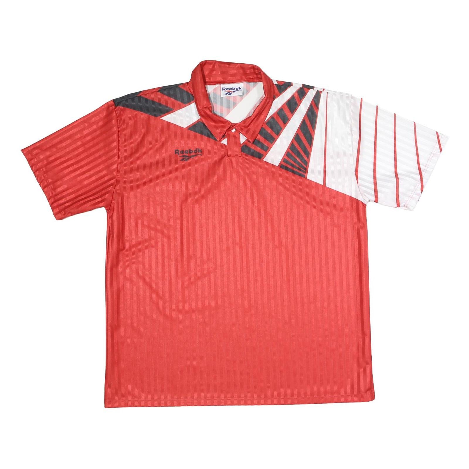 REEBOK Mens Red & White Short Sleeve Geometric Polo Shirt XL Polyester Sports