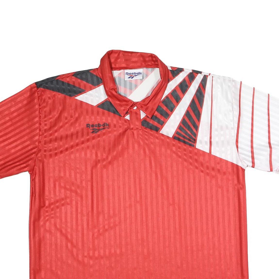 REEBOK Mens Red & White Short Sleeve Geometric Polo Shirt XL Polyester Sports