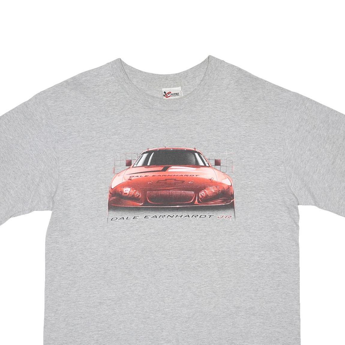 CHASE AUTHENTICS Mens Grey Dale Earnhardt Jr Racing T-Shirt L Short Sleeve Crew