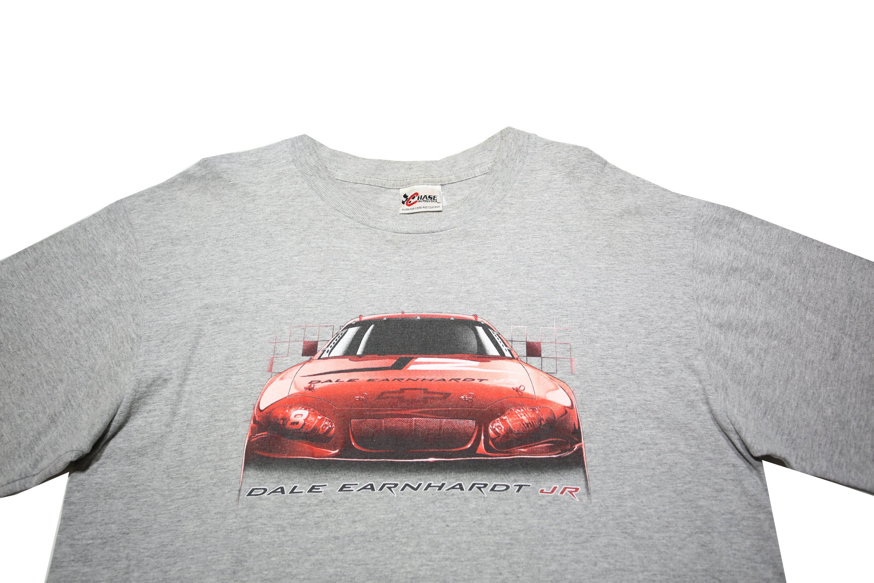 CHASE AUTHENTICS Mens Grey Dale Earnhardt Jr Racing T-Shirt L Short Sleeve Crew