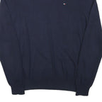 TOMMY HILFIGER Mens Navy Blue Plain Cotton Blend Jumper V-Neck Basic Knit M