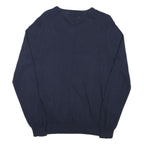 TOMMY HILFIGER Mens Navy Blue Plain Cotton Blend Jumper V-Neck Basic Knit M