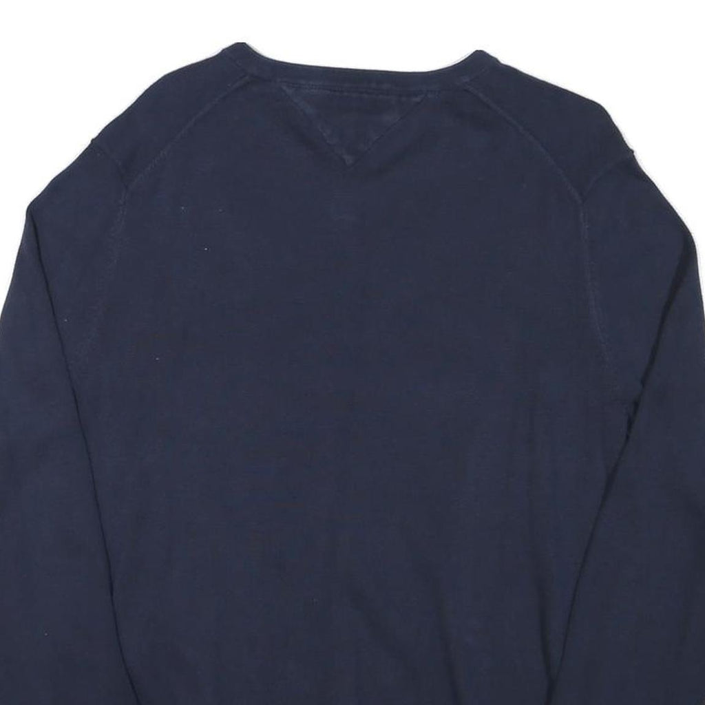 TOMMY HILFIGER Mens Navy Blue Plain Cotton Blend Jumper V-Neck Basic Knit M