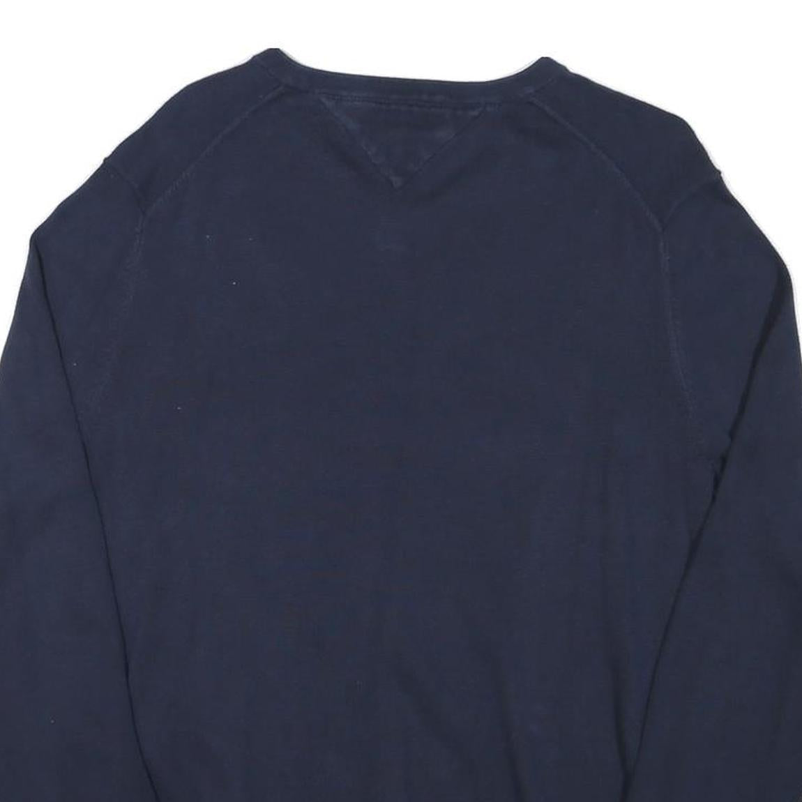 TOMMY HILFIGER Mens Navy Blue Plain Cotton Blend Jumper V-Neck Basic Knit M