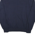 TOMMY HILFIGER Mens Navy Blue Plain Cotton Blend Jumper V-Neck Basic Knit M