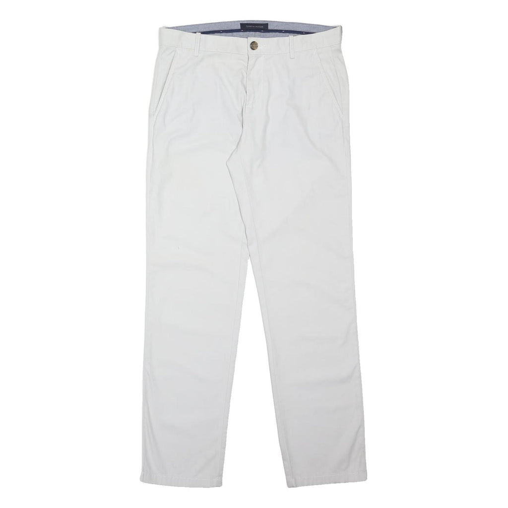 TOMMY HILFIGER Mens Cotton Blend White Classic Straight Trousers W31 L32 Casual