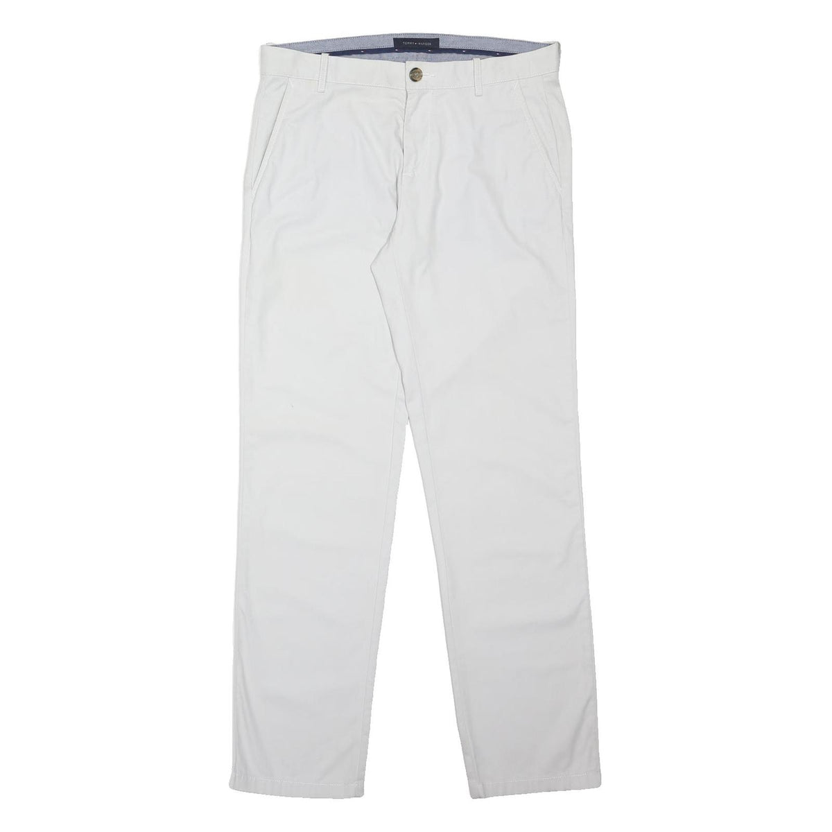 TOMMY HILFIGER Mens Cotton Blend White Classic Straight Trousers W31 L32 Casual
