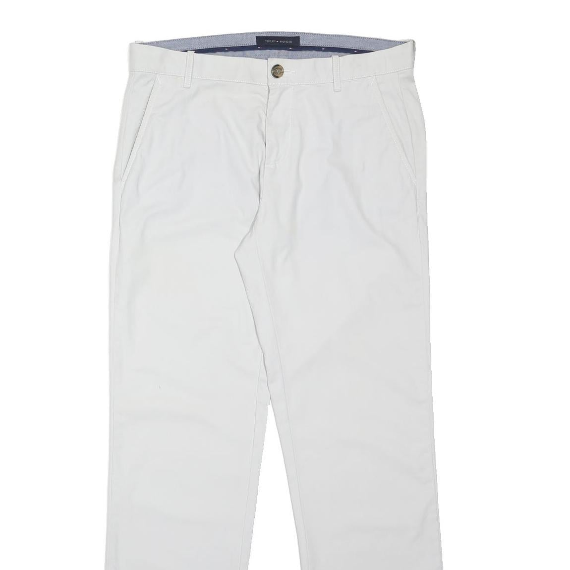 TOMMY HILFIGER Mens Cotton Blend White Classic Straight Trousers W31 L32 Casual