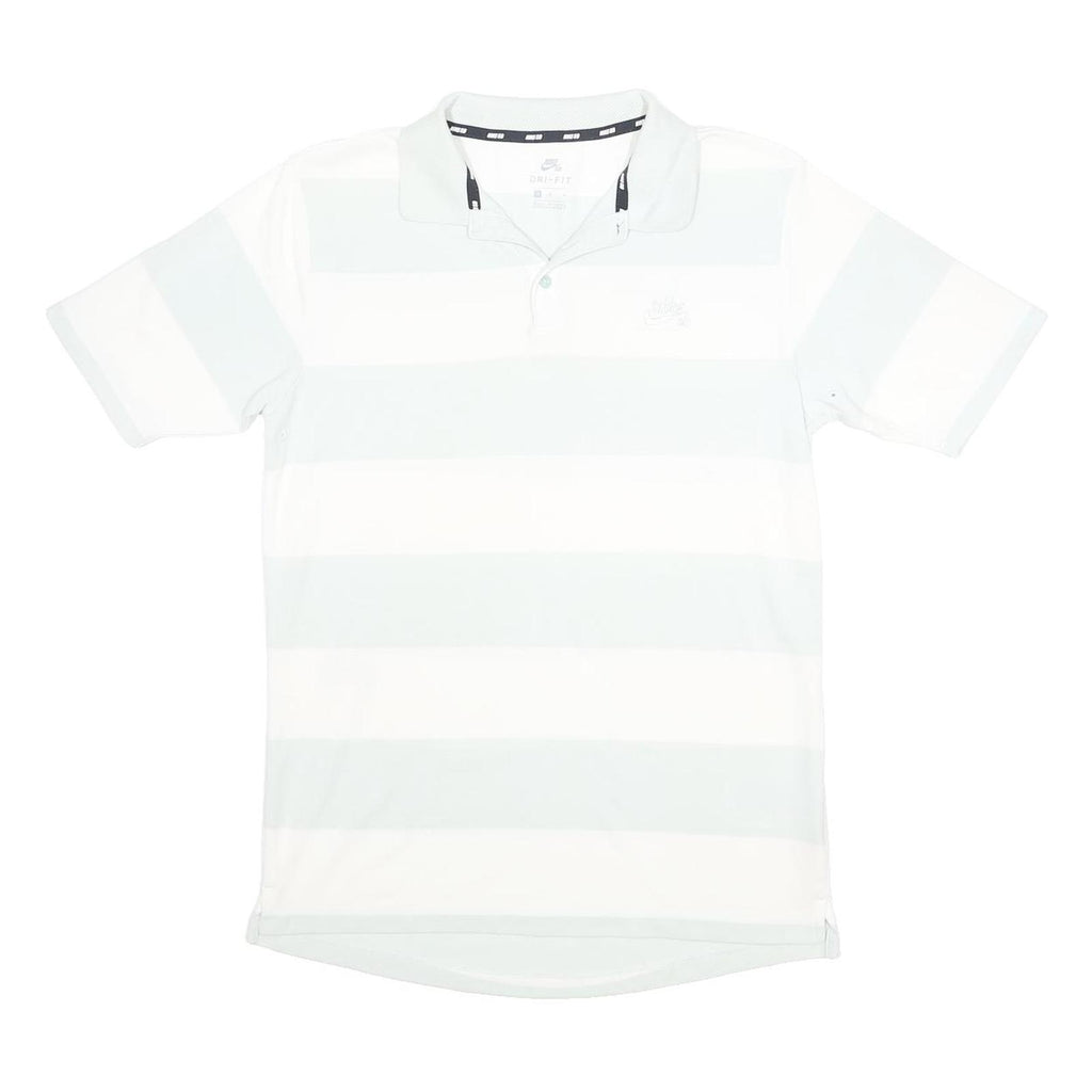 NIKE SB Mens White & Light Blue Striped Polo Shirt M Cotton Blend Casual