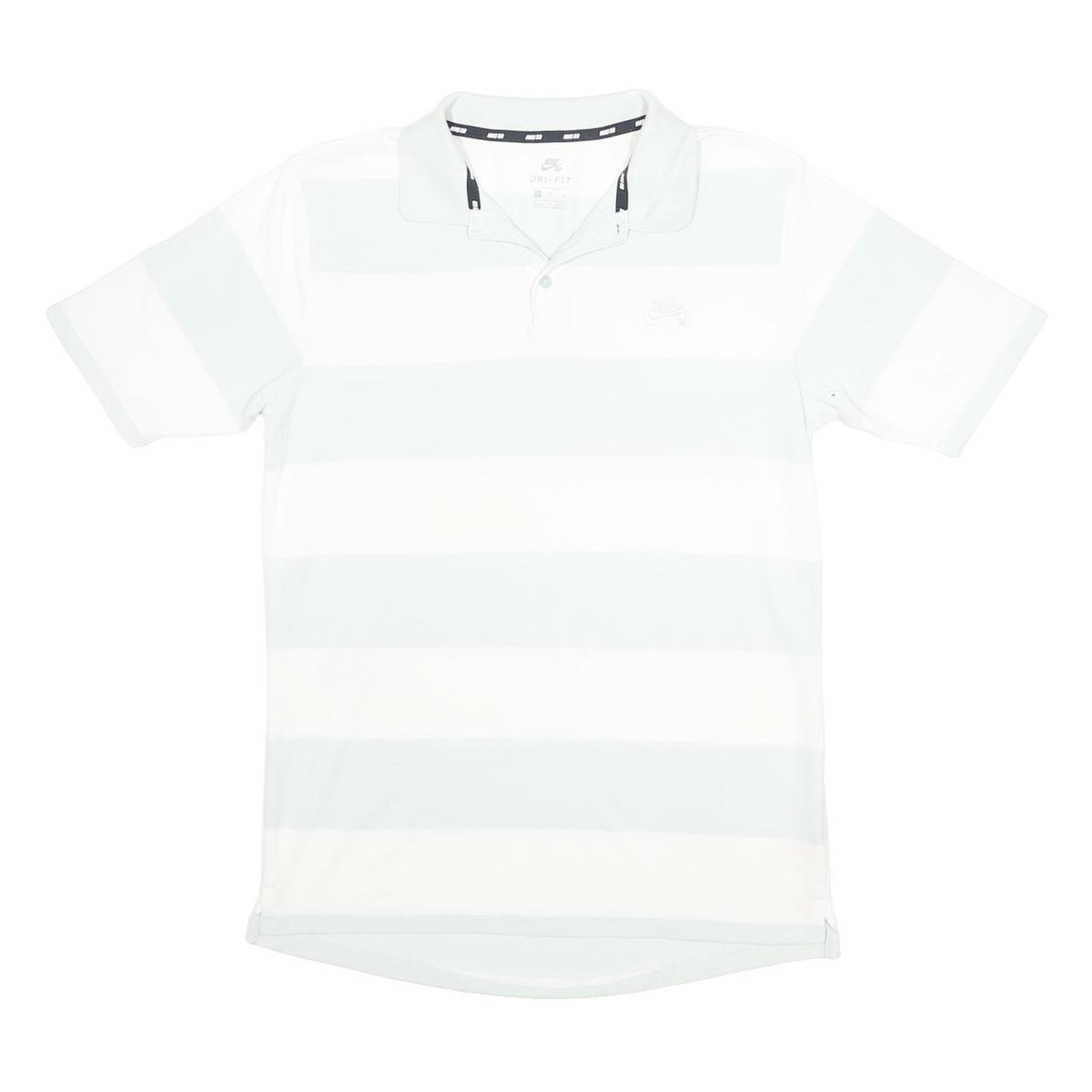 NIKE SB Mens White & Light Blue Striped Polo Shirt M Cotton Blend Casual