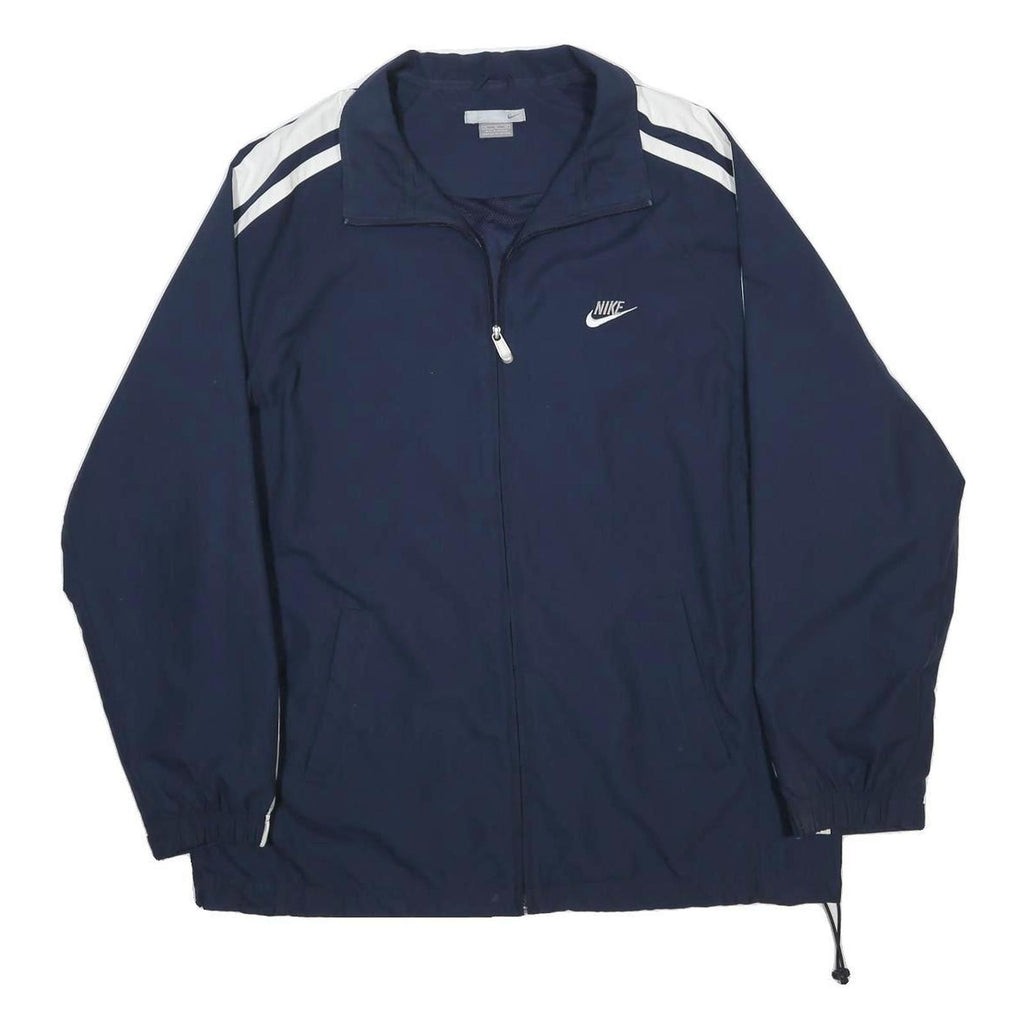 NIKE Mens Navy Blue White Track Jacket XL Polyester Zip Plain Classic Sportswear