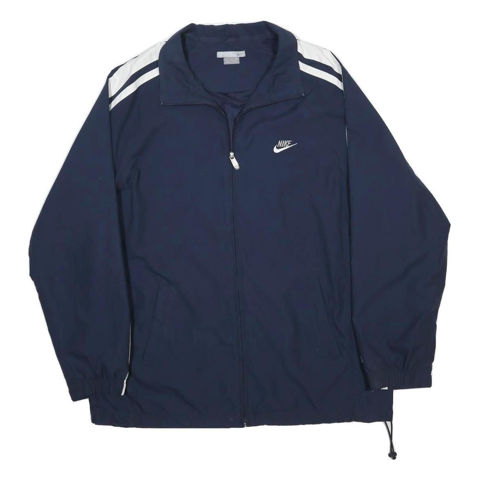 NIKE Mens Navy Blue White Track Jacket XL Polyester Zip Plain Classic Sportswear