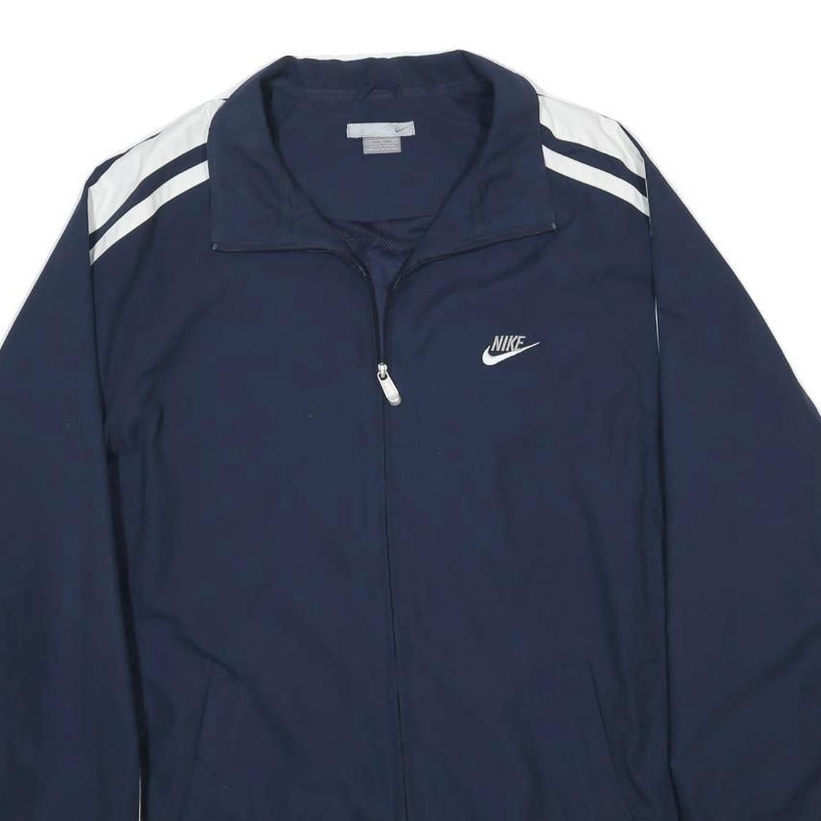 NIKE Mens Navy Blue White Track Jacket XL Polyester Zip Plain Classic Sportswear
