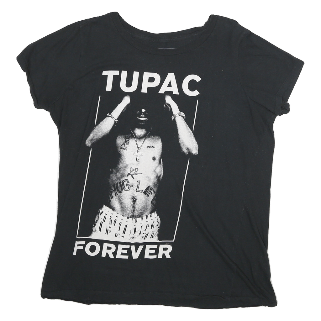 2PAC Womens Black Graphic T-Shirt 2XL Short Sleeve Crew Neck Music Merch