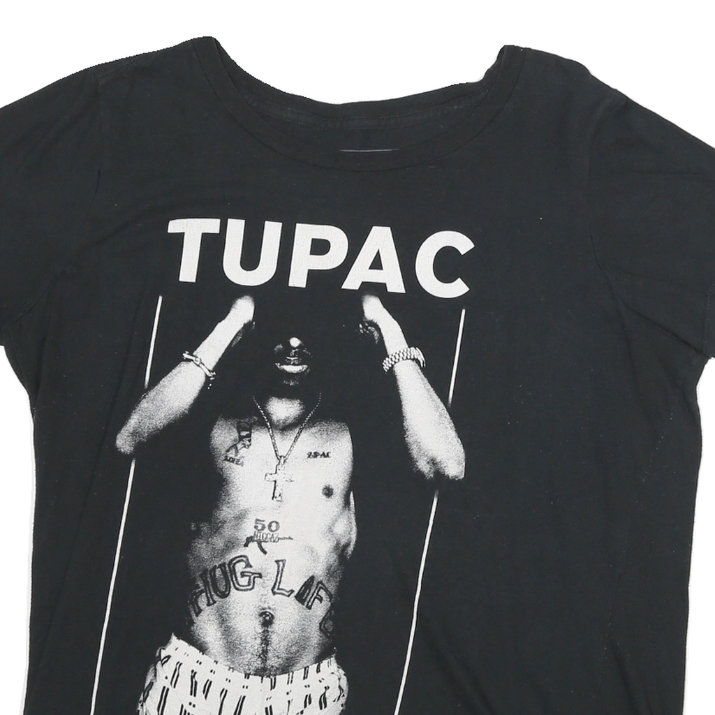 2PAC Womens Black Graphic T-Shirt 2XL Short Sleeve Crew Neck Music Merch