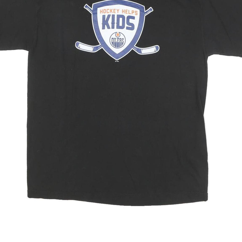 ADIDAS Mens Black & Orange Hockey Helps Kids Graphic T-Shirt L Short Sleeve Crew