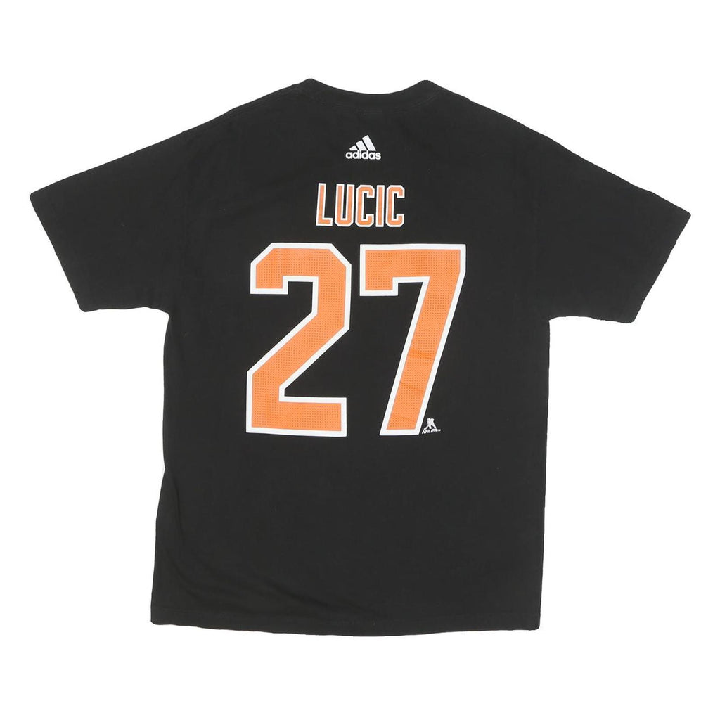 ADIDAS Mens Black & Orange Hockey Helps Kids Graphic T-Shirt L Short Sleeve Crew