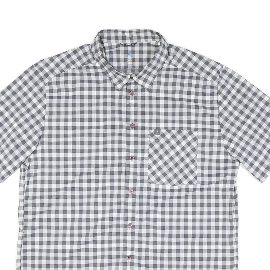 ODLO Mens Black & White Check Shirt 2XL Polyester Blend Casual Short Sleeve