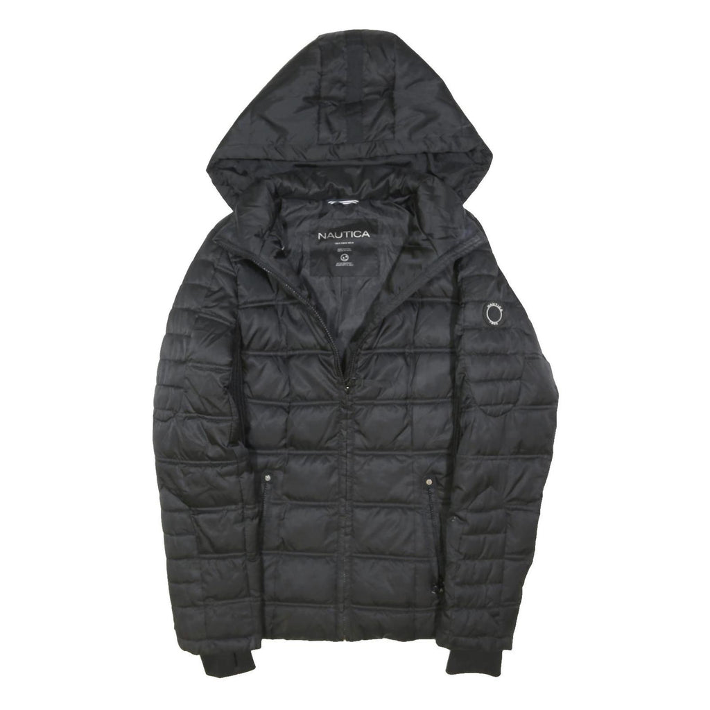 NAUTICA Womens Black Hooded Quilted Jacket M Polyester Blend Zip Outerwear