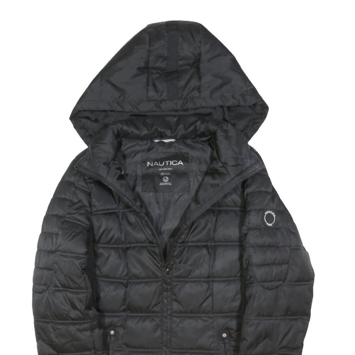 NAUTICA Womens Black Hooded Quilted Jacket M Polyester Blend Zip Outerwear