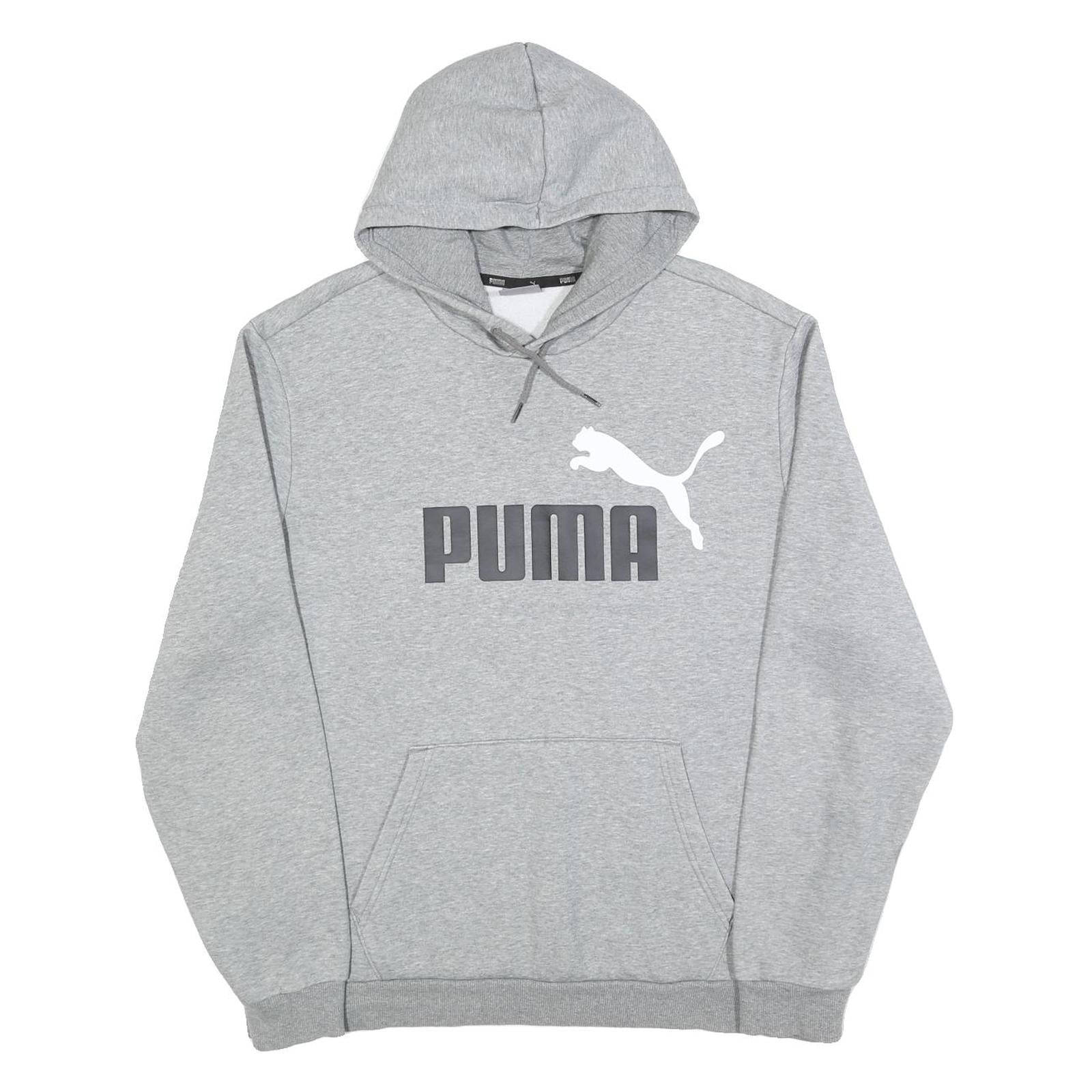 PUMA Mens Grey Hoodie XL Cotton Blend Pullover Hooded Sweatshirt