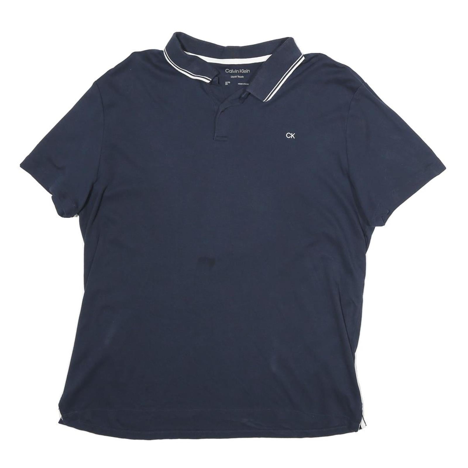 CALVIN KLEIN Mens Navy Blue Cotton Polo Shirt XL CK Logo Short Sleeve Basic