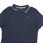 CALVIN KLEIN Mens Navy Blue Cotton Polo Shirt XL CK Logo Short Sleeve Basic