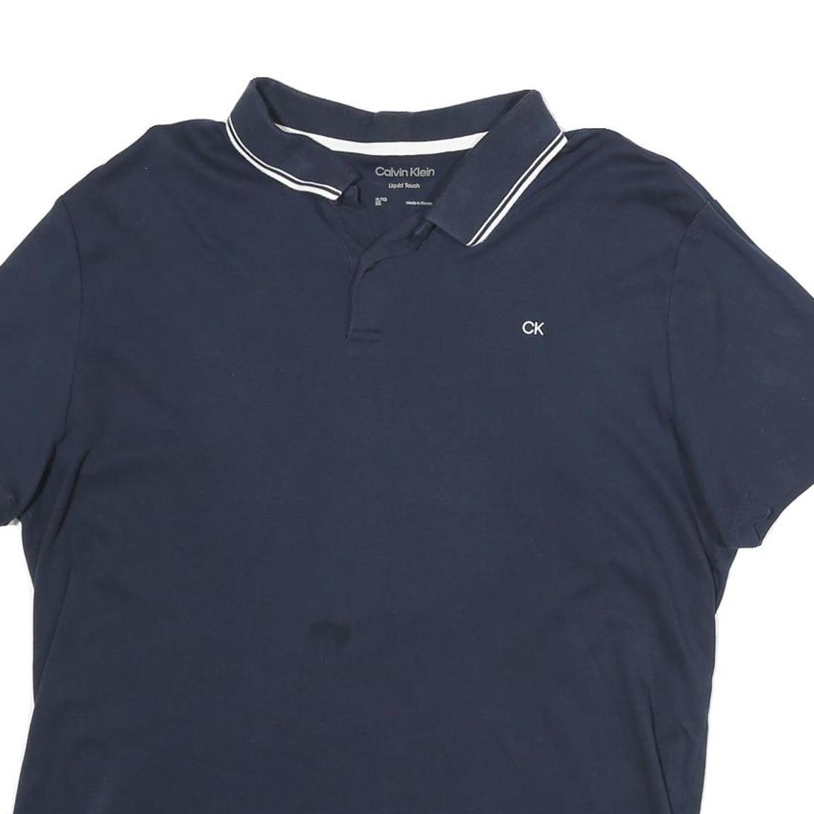 CALVIN KLEIN Mens Navy Blue Cotton Polo Shirt XL CK Logo Short Sleeve Basic