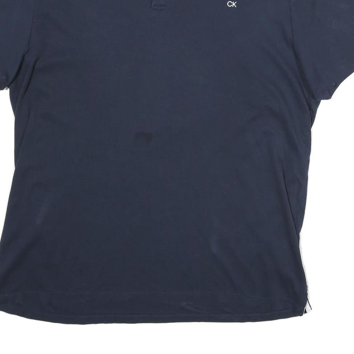 CALVIN KLEIN Mens Navy Blue Cotton Polo Shirt XL CK Logo Short Sleeve Basic