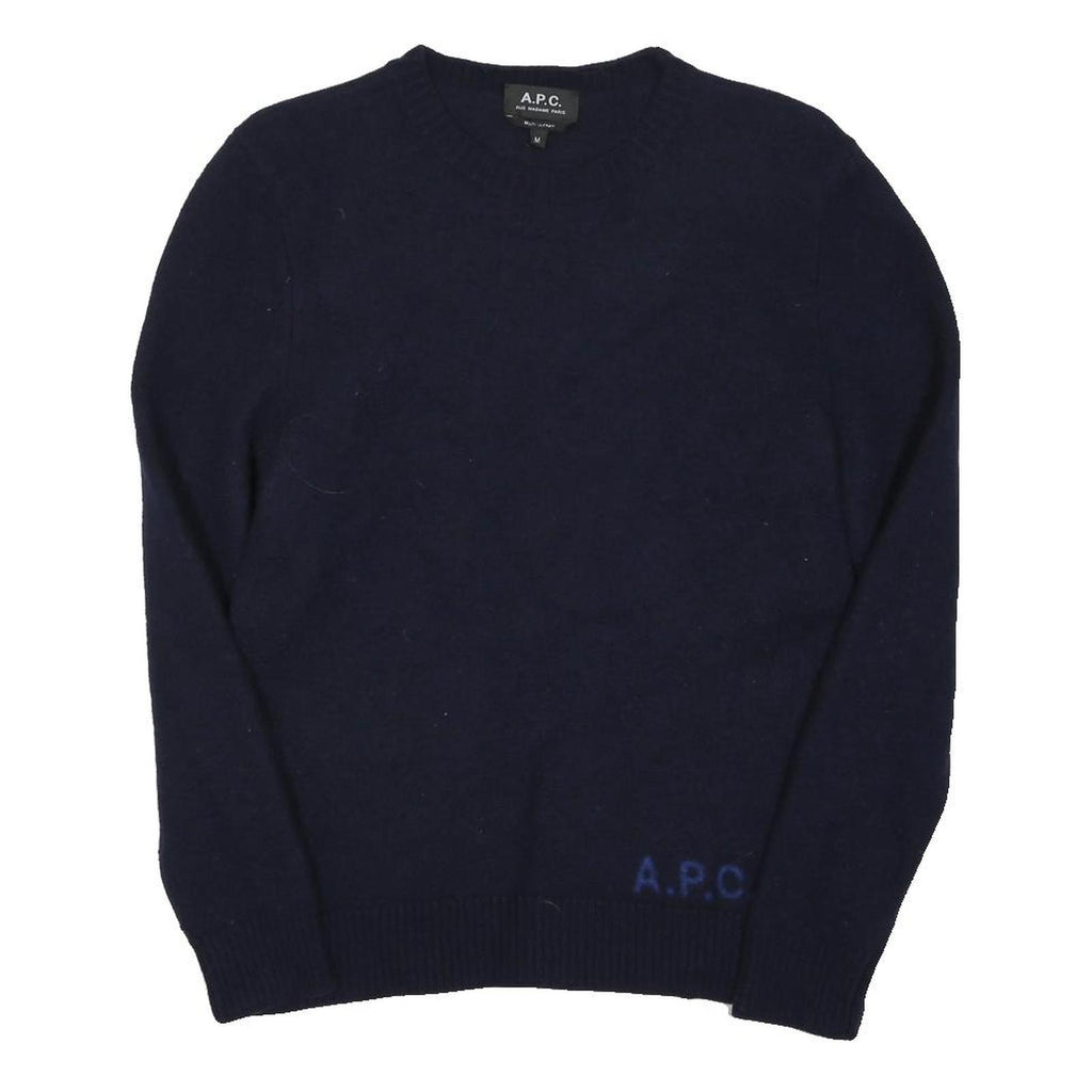 APC Mens Navy Plain Wool Jumper Crew Neck Basic Knit M Casual Classic Comfort