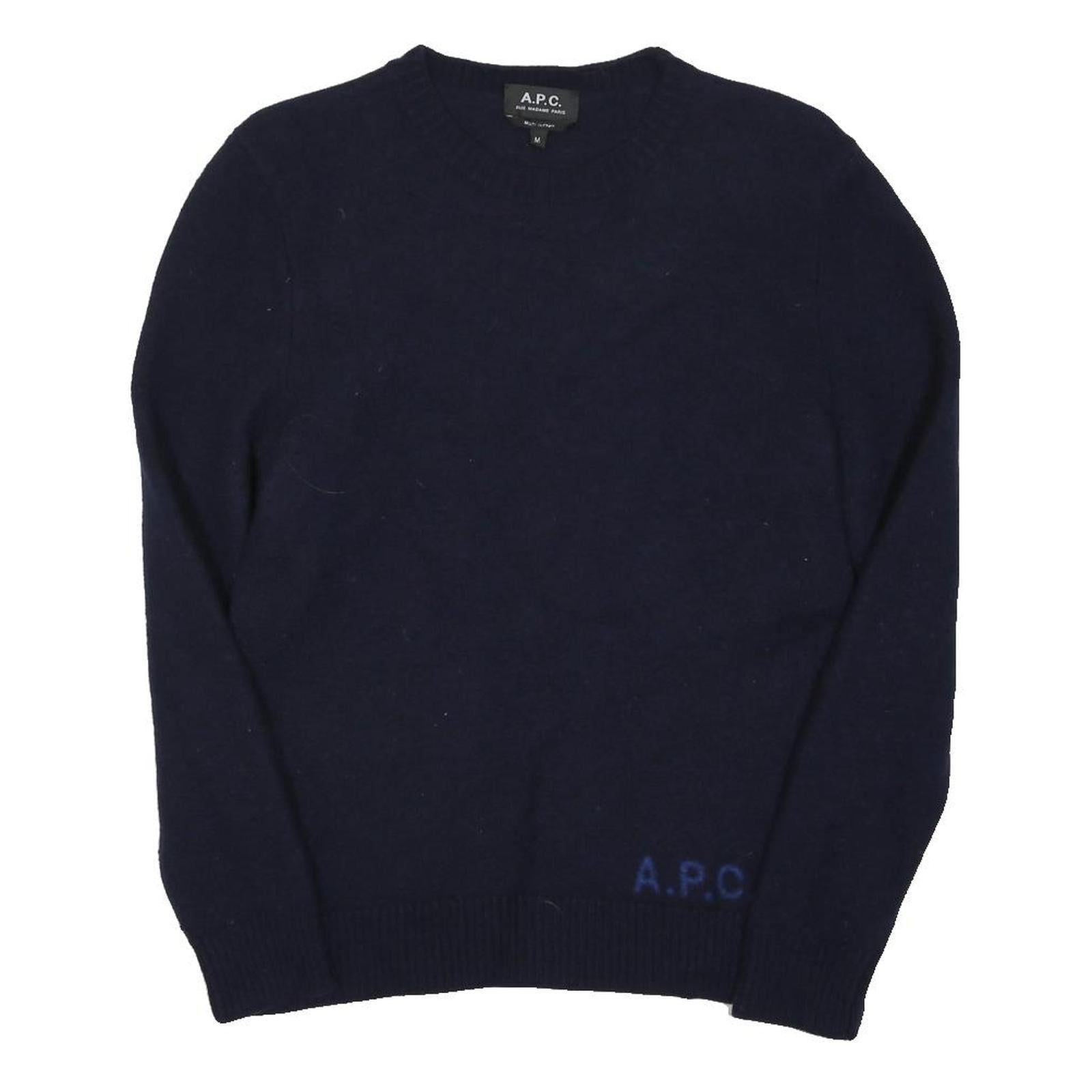APC Mens Navy Plain Wool Jumper Crew Neck Basic Knit M Casual Classic Comfort